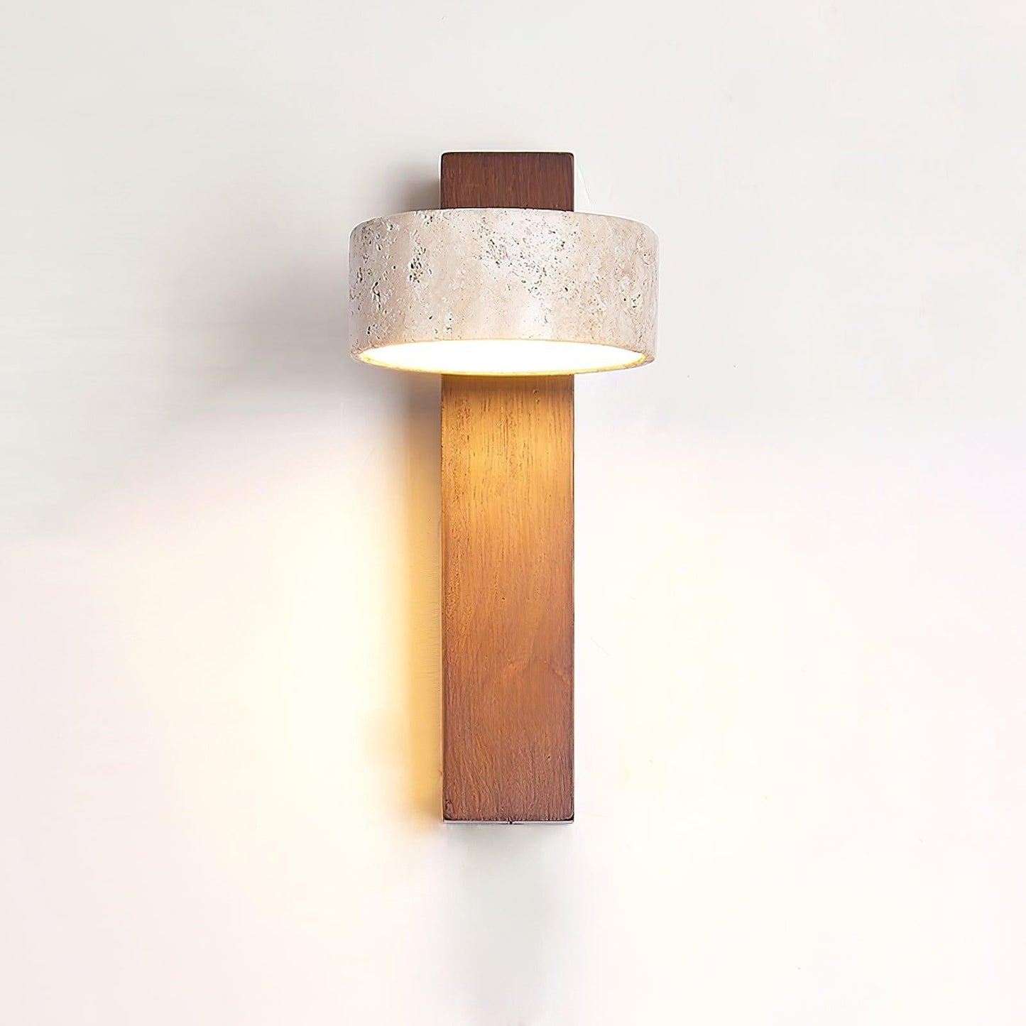 Kyoto | Aplique de Pared en Travertino y Nogal – Luz LED Cálida y Minimalista
