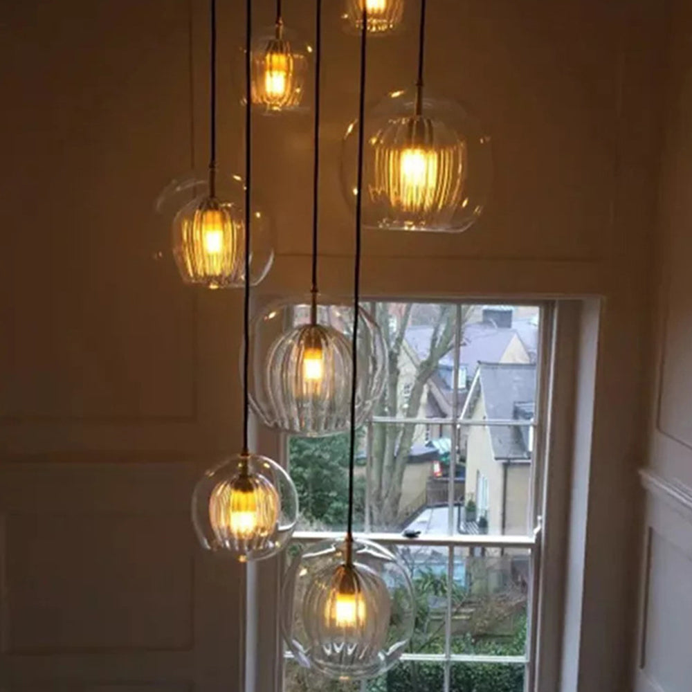 Hailie Nowoczesna Lampa Wisząca LED Kulista Metal/Szkło Przezroczysty/Bursztynowy do Sypialni/Jadalni/Salonu