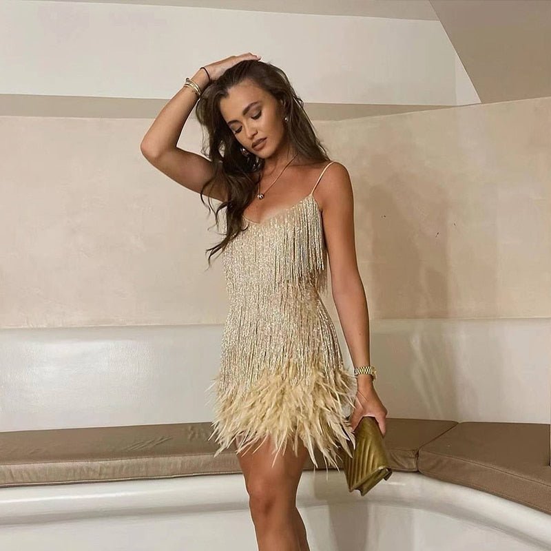 Vestido Mini Mujer Plumas