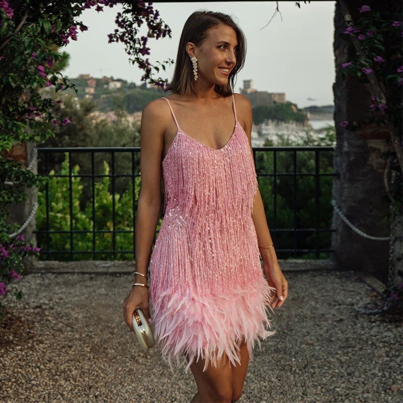 Vestido Mini Mujer Plumas
