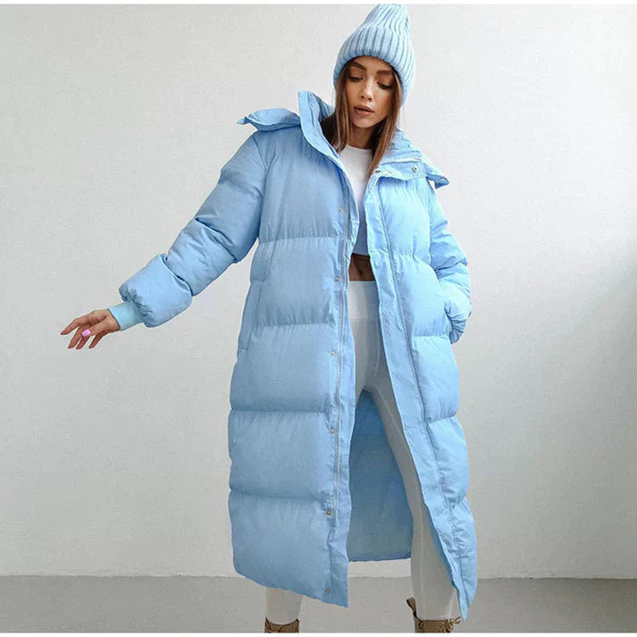 Abrigo Acolchado Largo con Capucha para Mujer – Protección Total para el Invierno