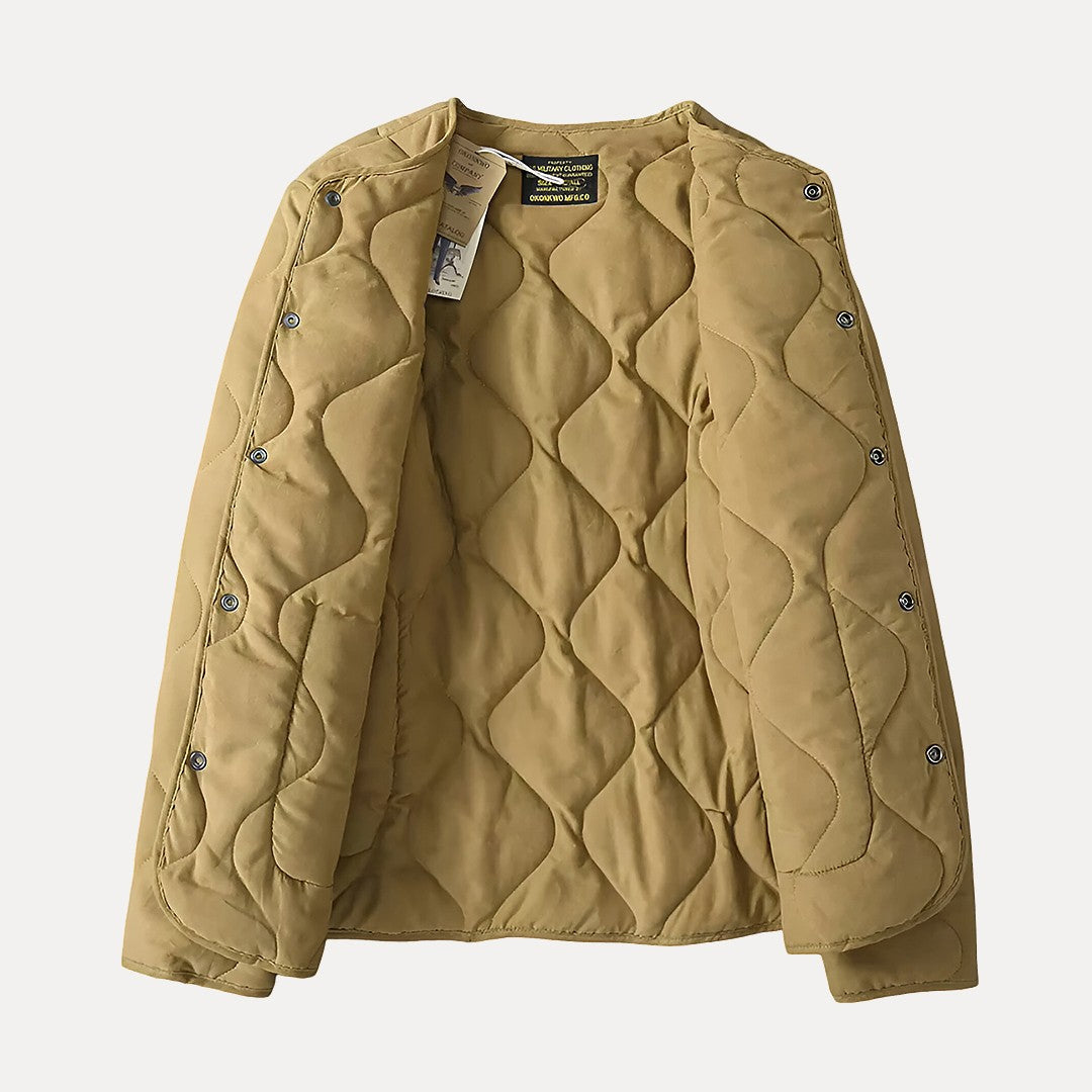 Chaqueta Acolchada Sin Cuello para Mujer – Estilo Moderno y Cálido