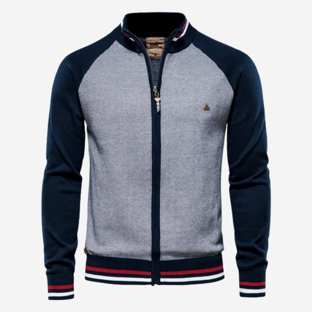 Striped CardiganChaqueta de punto con rayas para hombre – slim fit con cremallera y cuello cuadrado