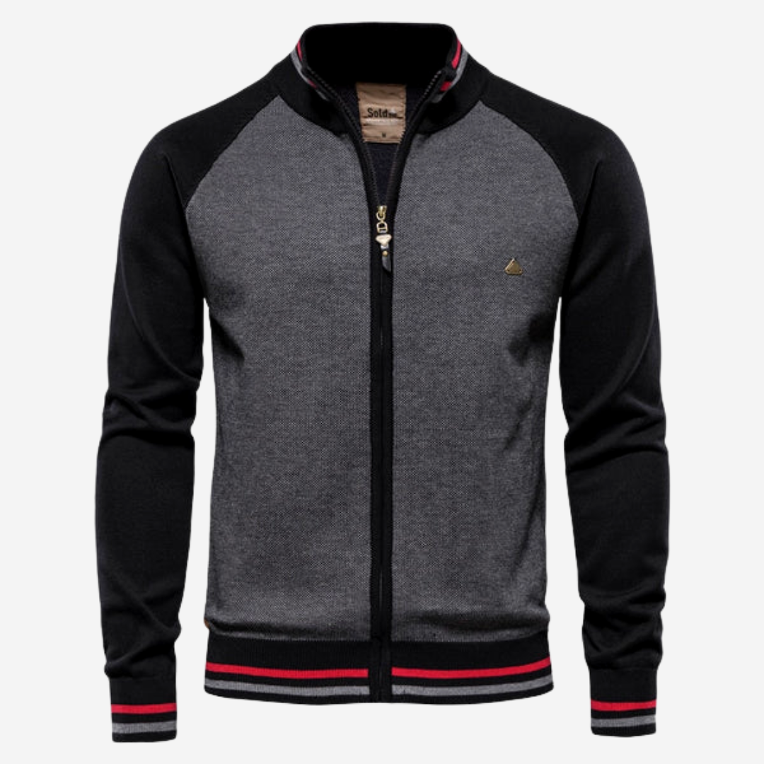 Striped CardiganChaqueta de punto con rayas para hombre – slim fit con cremallera y cuello cuadrado