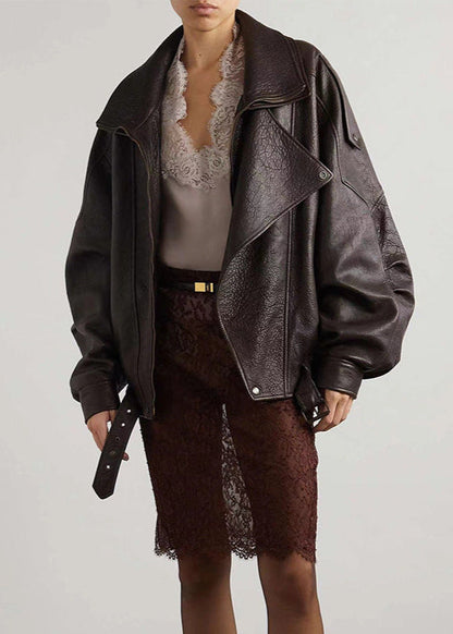 Chaqueta Motera Oversize de Cuero Sintético – Estilo Vintage