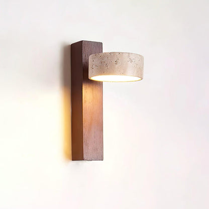 Kyoto | Aplique de Pared en Travertino y Nogal – Luz LED Cálida y Minimalista