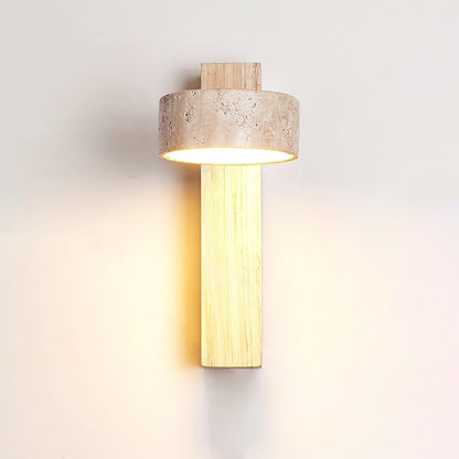 Kyoto | Aplique de Pared en Travertino y Nogal – Luz LED Cálida y Minimalista