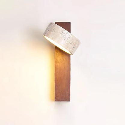 Kyoto | Aplique de Pared en Travertino y Nogal – Luz LED Cálida y Minimalista