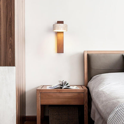 Kyoto | Aplique de Pared en Travertino y Nogal – Luz LED Cálida y Minimalista