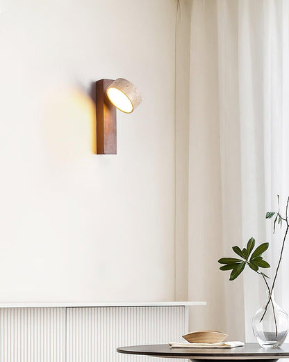 Kyoto | Aplique de Pared en Travertino y Nogal – Luz LED Cálida y Minimalista