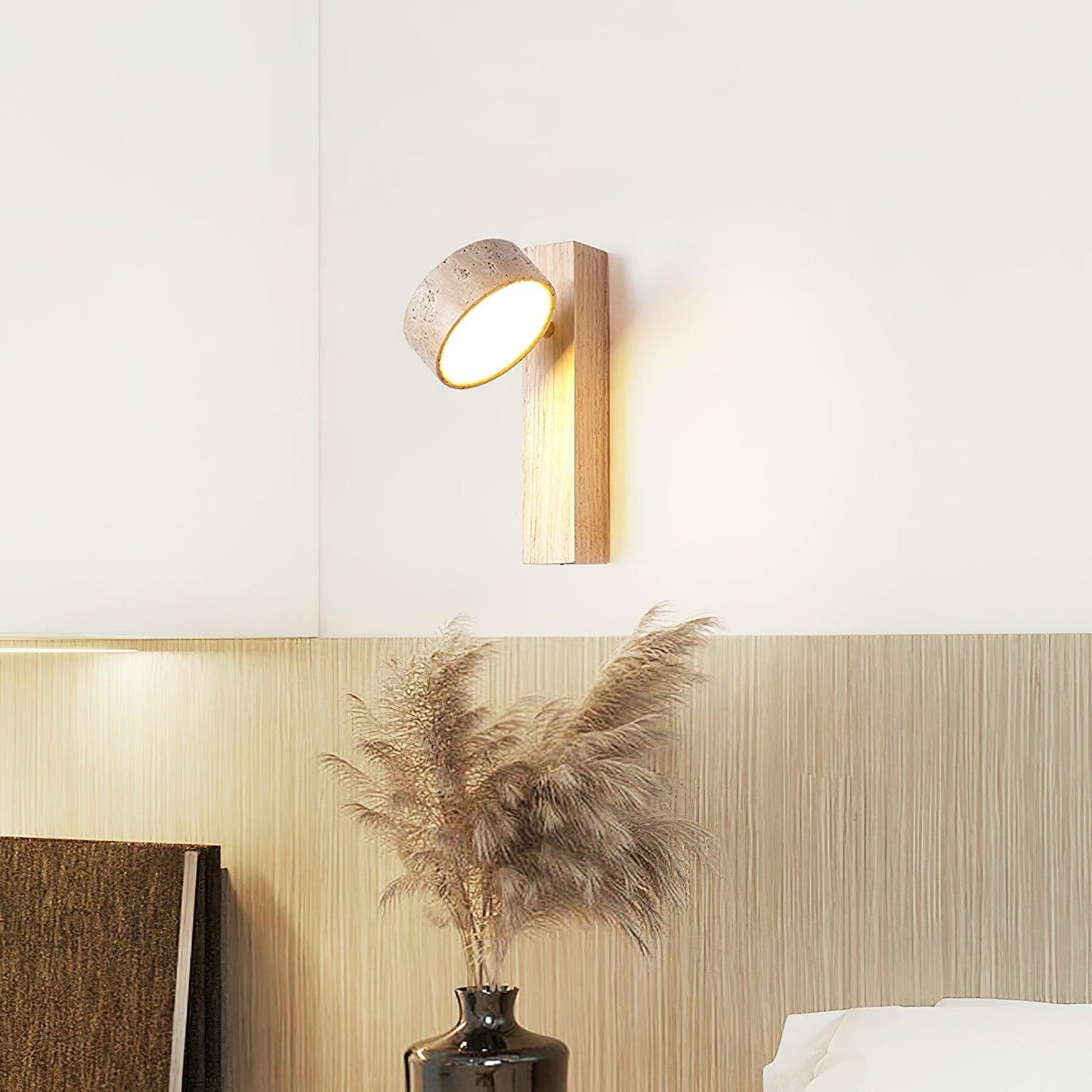 Kyoto | Aplique de Pared en Travertino y Nogal – Luz LED Cálida y Minimalista