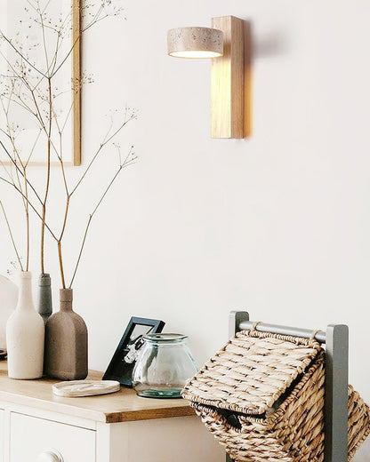 Kyoto | Aplique de Pared en Travertino y Nogal – Luz LED Cálida y Minimalista