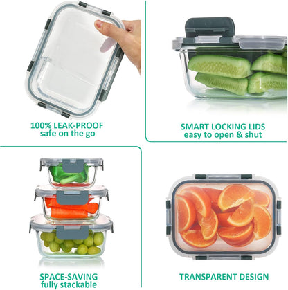 Set de 24 Recipientes de Vidrio Herméticos para Conservación de Alimentos