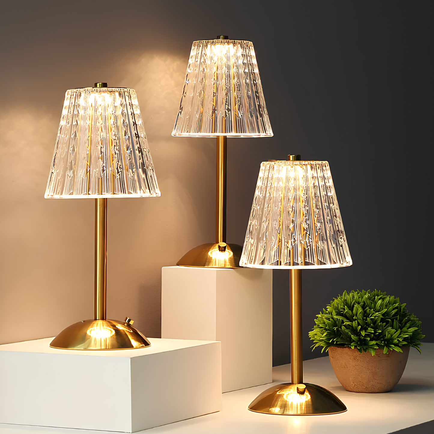 Lámpara Mesa Cristal Dorada