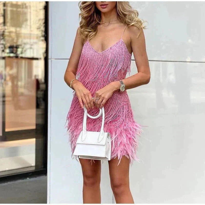 Vestido Mini Mujer Plumas