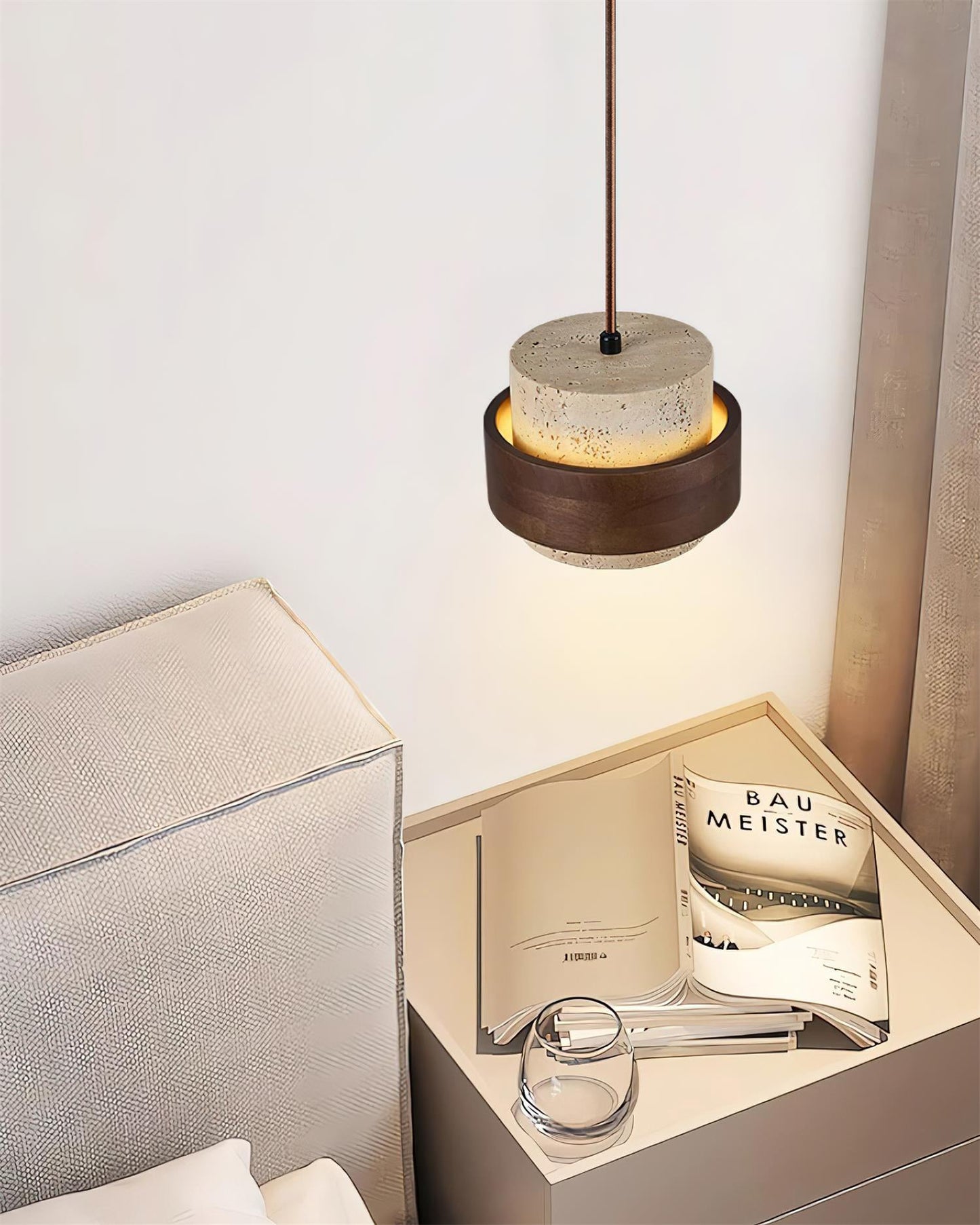 Lámpara Colgante Travertino Madera