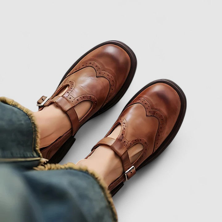 Zapatos T-Strap de Cuero Amelène Mujer