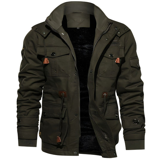 Chaqueta Táctica Impermeable Hombre con Capucha Polar Desmontable y Bolsillos