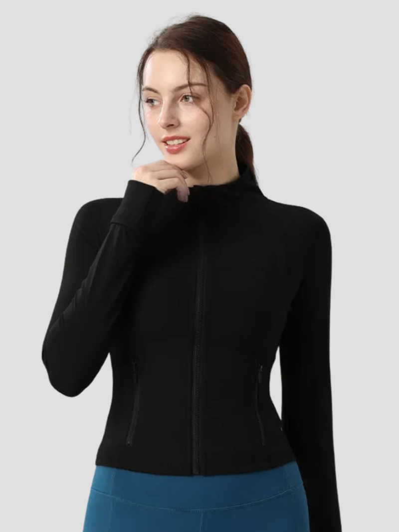 Chaqueta deportiva entallada para mujer – Efecto BBL y tejido elástico transpirable