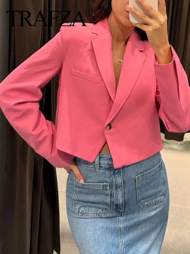 Blazer Mujer Cropped Rosa