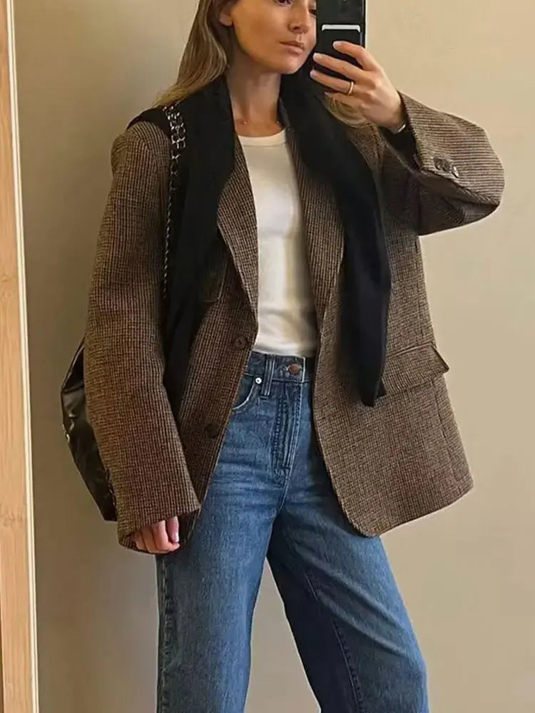 Blazer de Cuadros Mujer Vintage