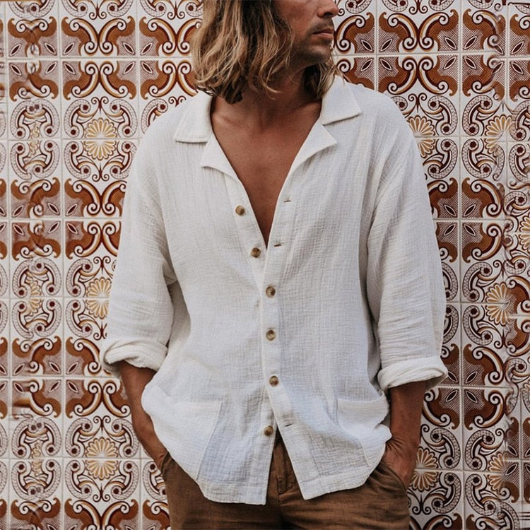 Camisa Lino Hombre Bolsillos