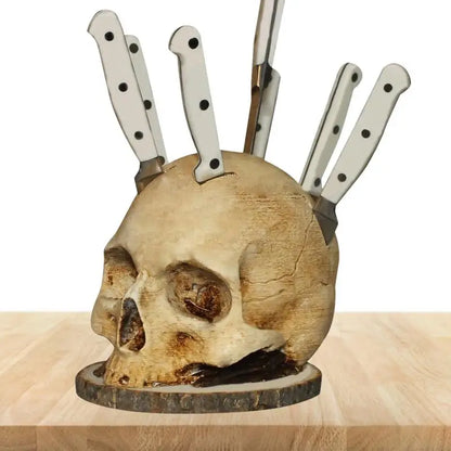 Soporte para Cuchillos con Diseño de Calavera Gótica Hecho a Mano