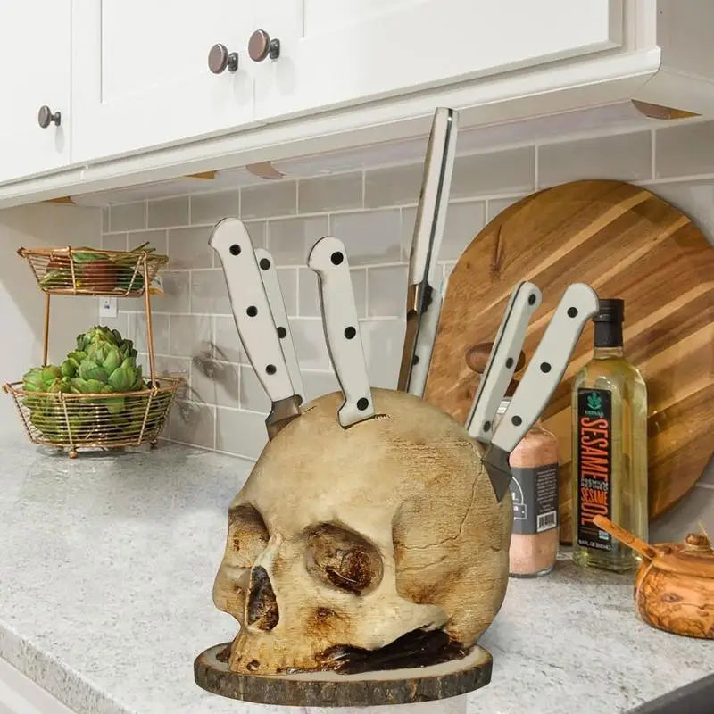 Soporte para Cuchillos con Diseño de Calavera Gótica Hecho a Mano