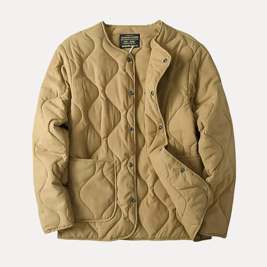 Chaqueta Acolchada Sin Cuello para Mujer – Estilo Moderno y Cálido