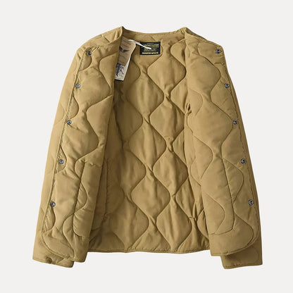 Chaqueta Acolchada Sin Cuello para Mujer – Estilo Moderno y Cálido