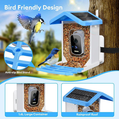Comedero Inteligente para Pájaros con Cámara Solar 5MP FHD y Visión Nocturna