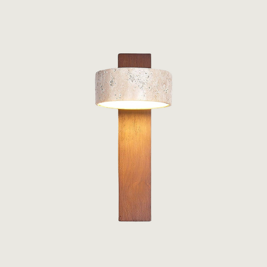 Kyoto | Aplique de Pared en Travertino y Nogal – Luz LED Cálida y Minimalista