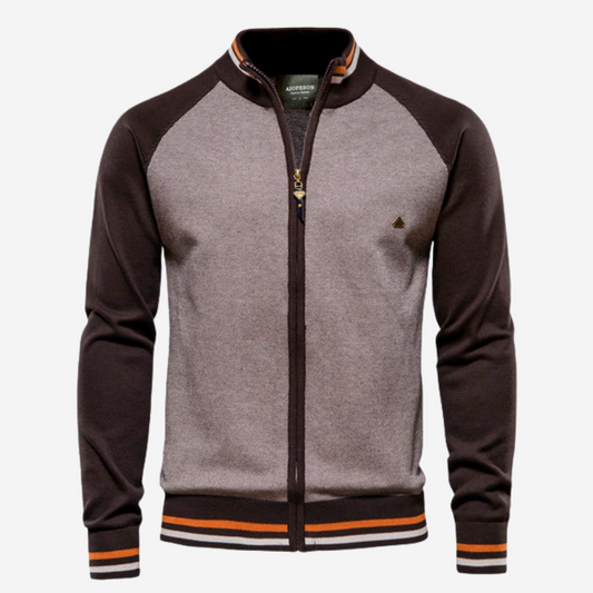 Striped CardiganChaqueta de punto con rayas para hombre – slim fit con cremallera y cuello cuadrado