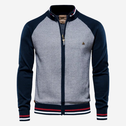 Striped CardiganChaqueta de punto con rayas para hombre – slim fit con cremallera y cuello cuadrado