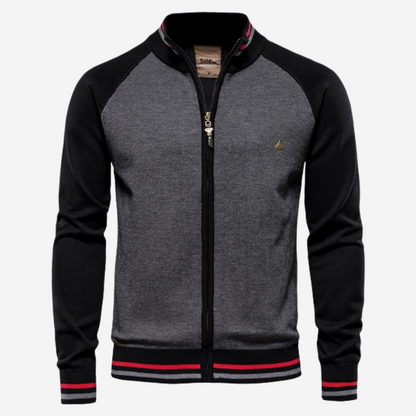 Striped CardiganChaqueta de punto con rayas para hombre – slim fit con cremallera y cuello cuadrado