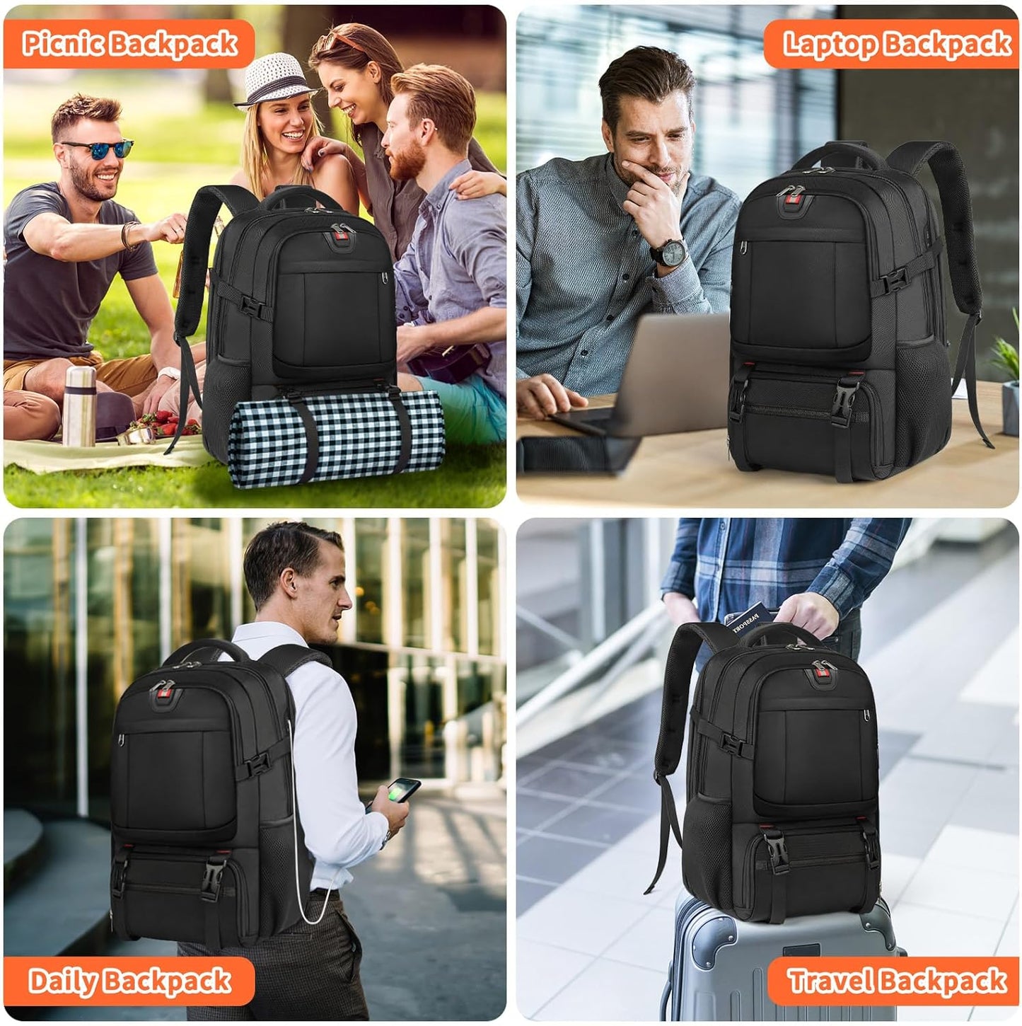 Mochila de Viaje Grande con Compartimento Térmico y Puerto USB