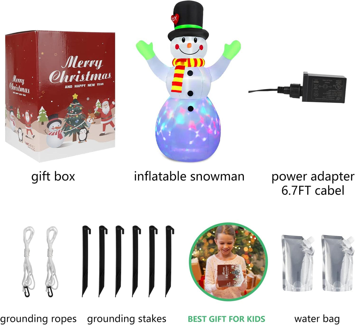 Opblaasbare Verlichte Sneeuwpop (213 cm) - **Opblaasbare Verlichte Sneeuwpop (213 cm) - SnowBright